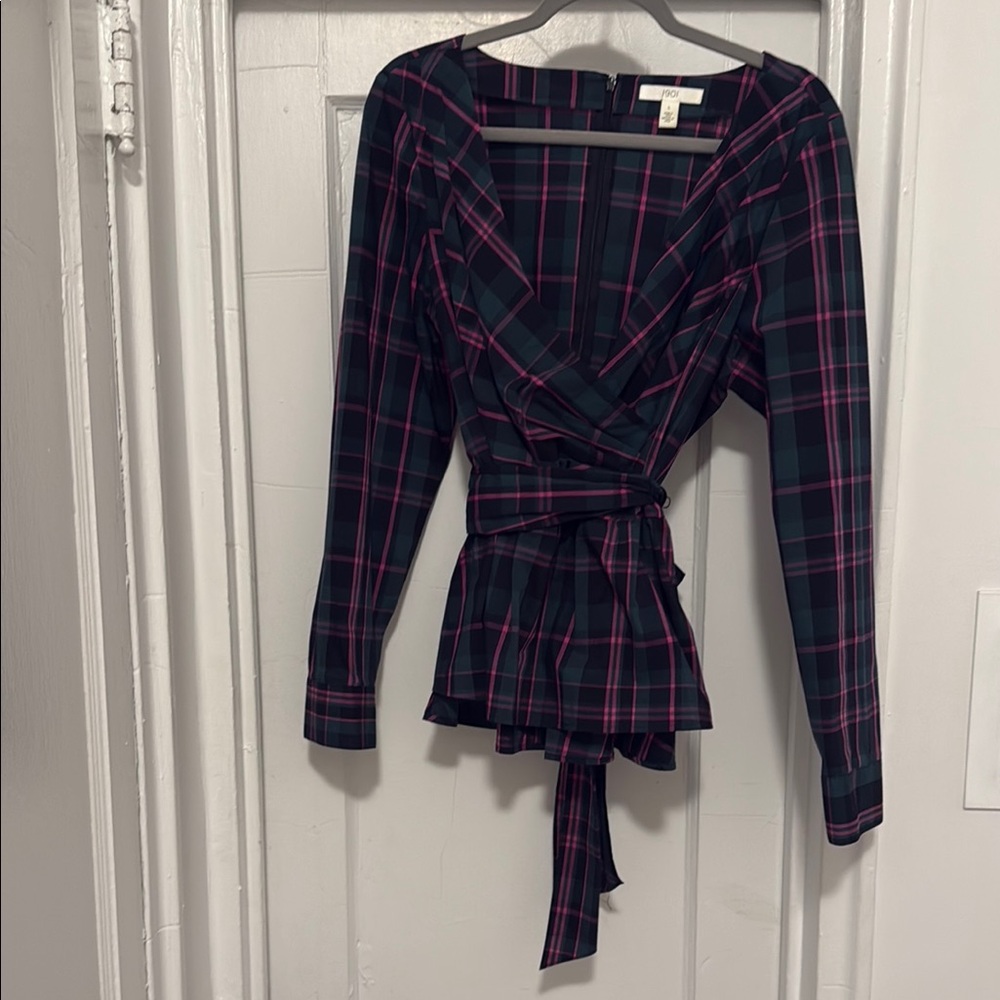 Plaid Wrap Top - Pink and Green